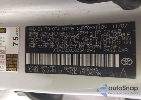 2008 Toyota Prius from USA, damaged, VIN JTDKB20U083341295